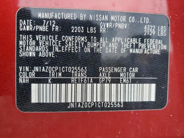 JN1AZ0CP1CT025563 - 2012 NISSAN LEAF SV RED photo 12