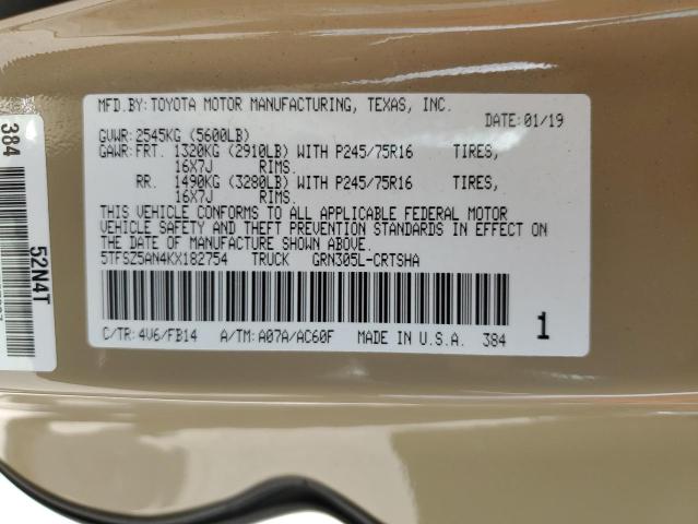 5TFSZ5AN4KX182754 - 2019 TOYOTA TACOMA ACCESS CAB ბეჟი ფოტო 12