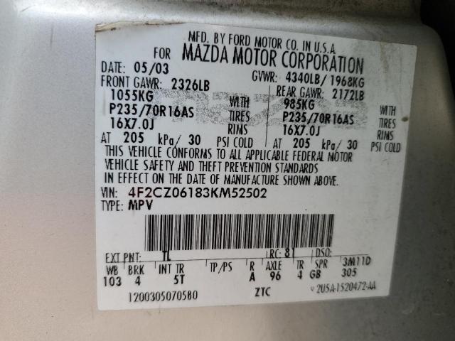 4F2CZ06183KM52502 - 2003 MAZDA TRIBUTE ES SILVER photo 14