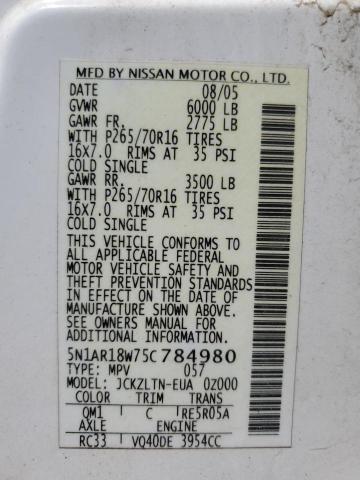 5N1AR18W75C784980 - 2005 NISSAN PATHFINDER LE თეთრი ფოტო 13