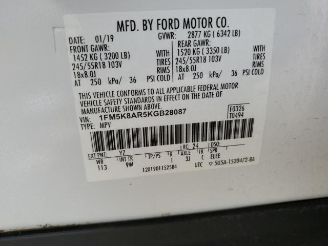 1FM5K8AR5KGB28087 - 2019 FORD EXPLORER POLICE INTERCEPTOR WHITE photo 13