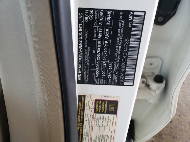 4JGDA5HB9CA004785 - 2012 MERCEDES-BENZ ML 350 4MATIC WHITE photo 13