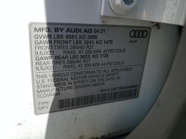 WA1LXBF70MD036563 - 2021 AUDI Q7 PREMIUM PLUS WHITE photo 13