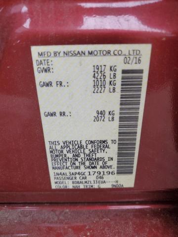 1N4AL3AP4GC179196 - 2016 NISSAN ALTIMA 2.5 RED photo 12