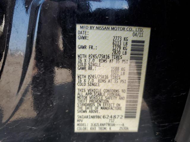 5N1AR1NB9BC624872 - 2011 NISSAN PATHFINDER S 黑色 照片 13