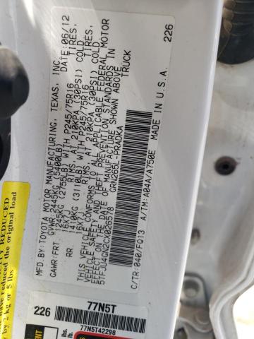 5TFJU4GN2CX026578 - 2012 TOYOTA TACOMA DOUBLE CAB PRERUNNER WHITE photo 12