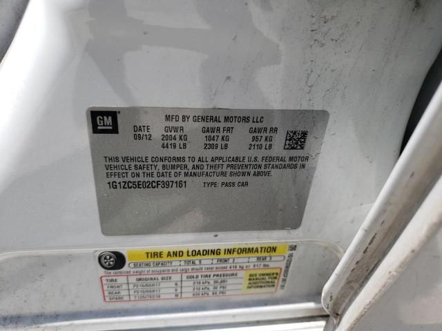 1G1ZC5E02CF397161 - 2012 CHEVROLET MALIBU 1LT WHITE photo 13