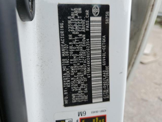4T1BK46K08U562354 - 2008 TOYOTA CAMRY LE Белый фото 12