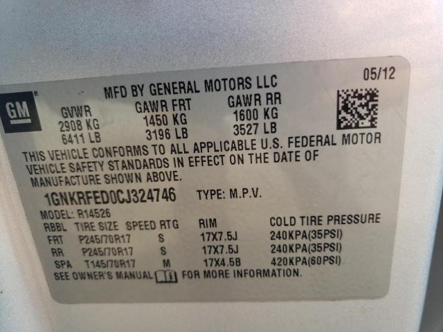 1GNKRFED0CJ324746 - 2012 CHEVROLET TRAVERSE LS SILVER photo 14