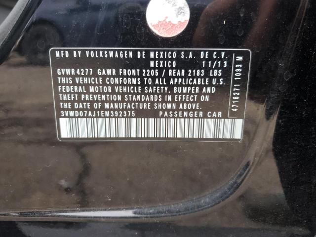 3VWD07AJ1EM392375 - 2014 VOLKSWAGEN JETTA SE BLACK photo 12