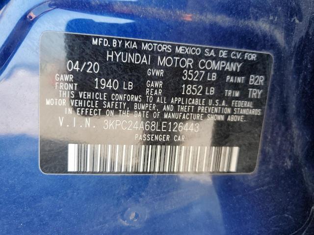 3KPC24A68LE126443 - 2020 HYUNDAI ACCENT SE BLUE photo 12