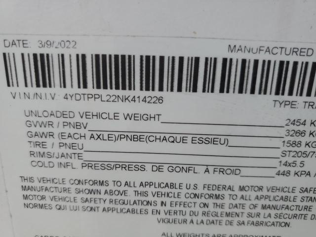 4YDTPPL22NK414226 - 2022 KEYSTONE PASSPORT أبيض صورة 10