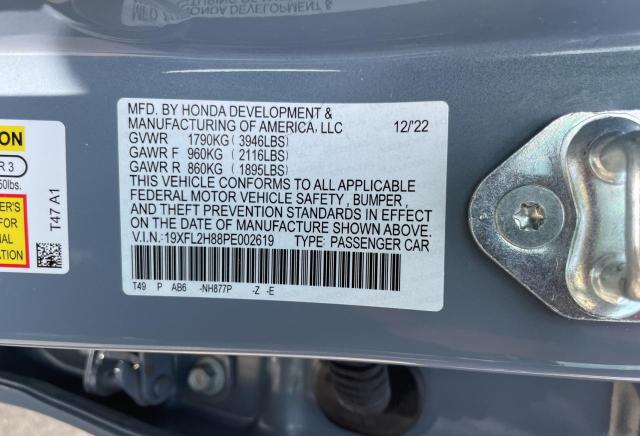 19XFL2H88PE002619 - 2023 HONDA CIVIC SPORT ნაცრისფერი ფოტო 10