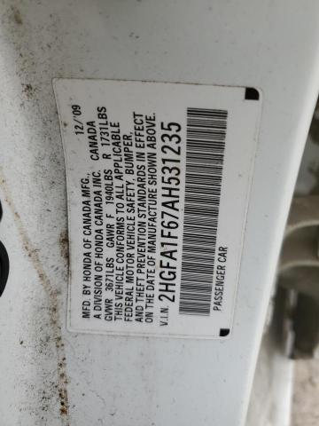 2HGFA1F67AH531235 - 2010 HONDA CIVIC LX-S WHITE photo 12