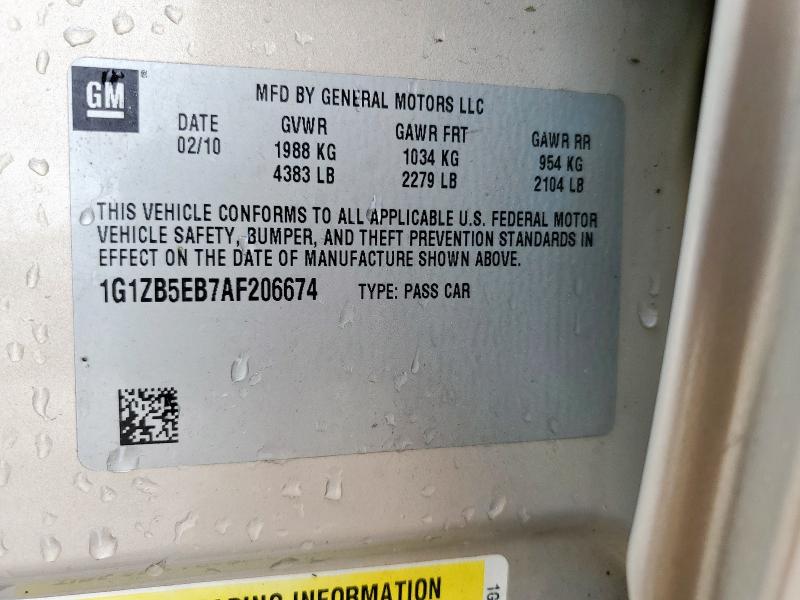 1G1ZB5EB7AF206674 - 2010 CHEVROLET MALIBU LS Бежевый фото 12