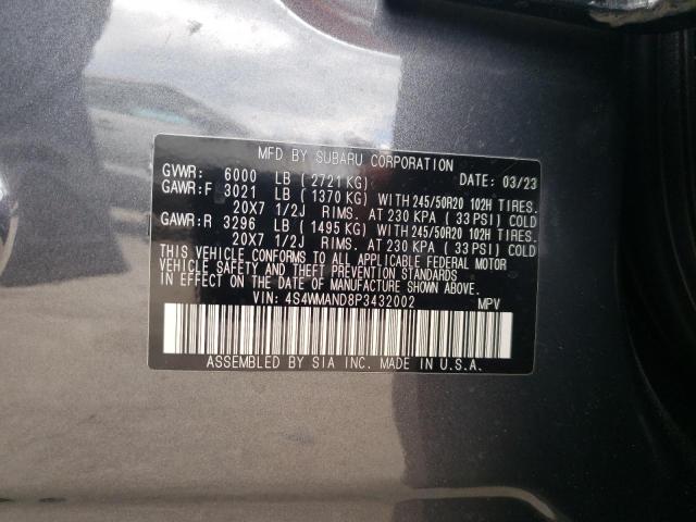 4S4WMAND8P3432002 - 2023 SUBARU ASCENT LIMITED GRAY photo 14