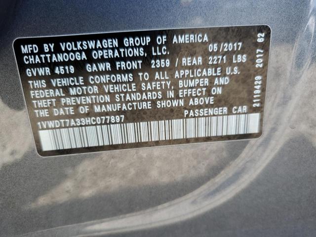 1VWDT7A33HC077897 - 2017 VOLKSWAGEN PASSAT R-LINE Boz foto 12