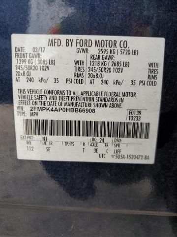 2FMPK4AP0HBB66908 - 2017 FORD EDGE SPORT BLUE photo 14