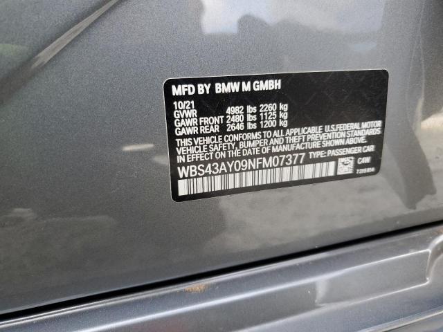 WBS43AY09NFM07377 - 2022 BMW M3 COMPETITION GRAY photo 12