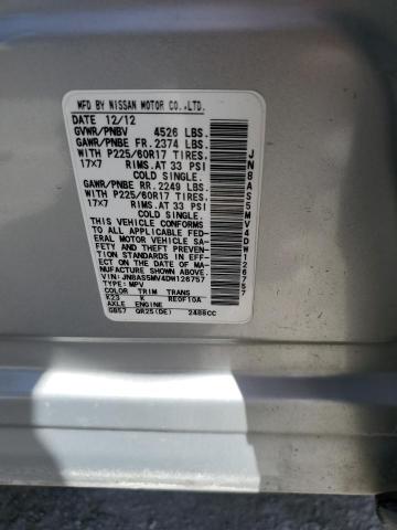 JN8AS5MV4DW126757 - 2013 NISSAN ROGUE S SILVER photo 12