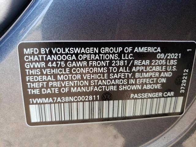 1VWMA7A38NC002811 - 2022 VOLKSWAGEN PASSAT R-LINE Grau Foto 12