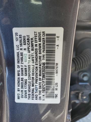 19XFC1F73ME203246 - 2021 HONDA CIVIC EXL ნაცრისფერი ფოტო 12