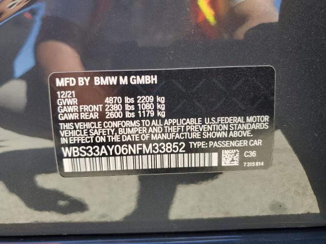 WBS33AY06NFM33852 - 2022 BMW M3 COMPETITION ნაცრისფერი ფოტო 12
