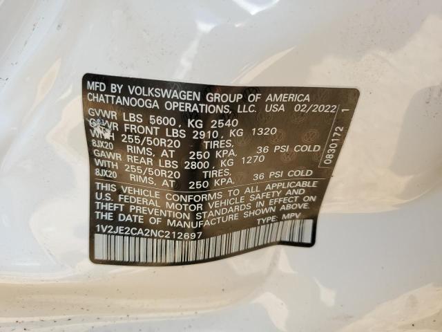 1V2JE2CA2NC212697 - 2022 VOLKSWAGEN ATLAS CROS SE Белый фото 13