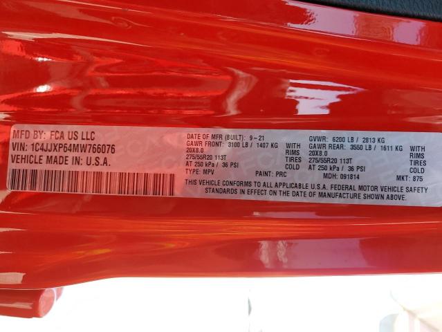 1C4JJXP64MW766076 - 2021 JEEP WRANGLER U SAHARA 4XE RED photo 13
