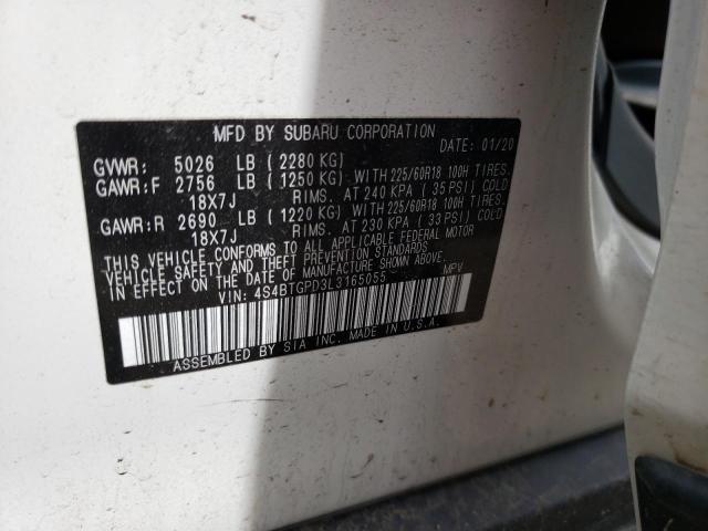 4S4BTGPD3L3165055 - 2020 SUBARU OUTBACK TOURING LDL Սպիտակ լուսանկար 12