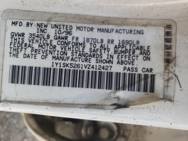 1Y1SK5261VZ412427 - 1997 GEO PRIZM BASE Beyaz fotoğraf 12