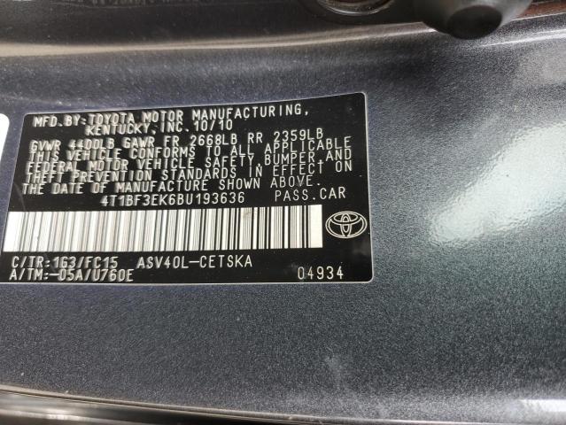 4T1BF3EK6BU193636 - 2011 TOYOTA CAMRY BASE GRAY photo 12