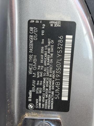 5UMBT93507LY53286 - 2007 BMW M ROADSTER SILVER photo 12