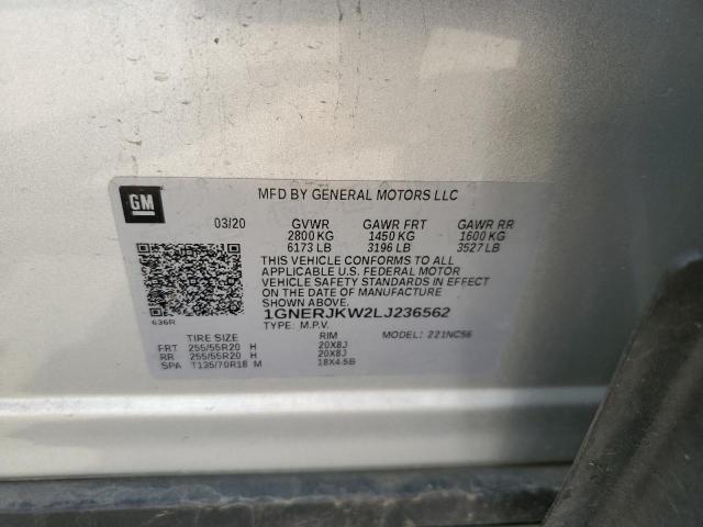 1GNERJKW2LJ236562 - 2020 CHEVROLET TRAVERSE RS SILVER photo 12