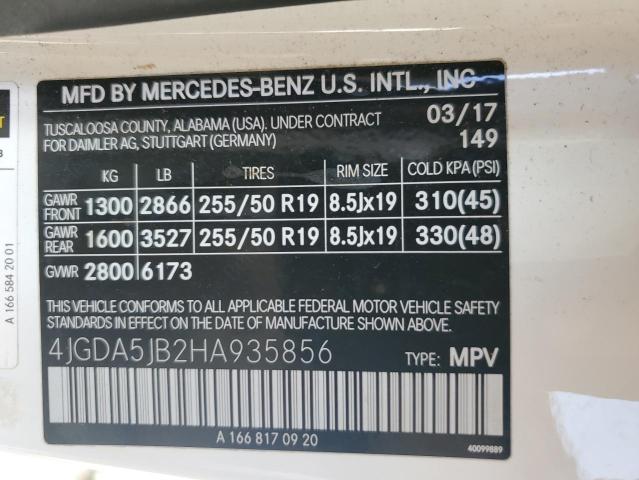 4JGDA5JB2HA935856 - 2017 MERCEDES-BENZ GLE 350 WHITE photo 12