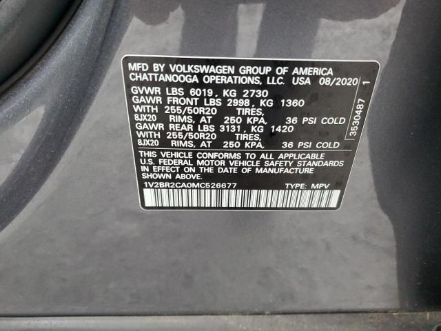 1V2BR2CA0MC526677 - 2021 VOLKSWAGEN ATLAS SEL GRAY photo 13