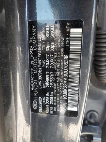 KM8K22AA3MU705388 - 2021 HYUNDAI KONA SEL GRAY photo 12