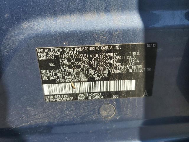 2T3BF4DV5CW254968 - 2012 TOYOTA RAV4 BLUE photo 13