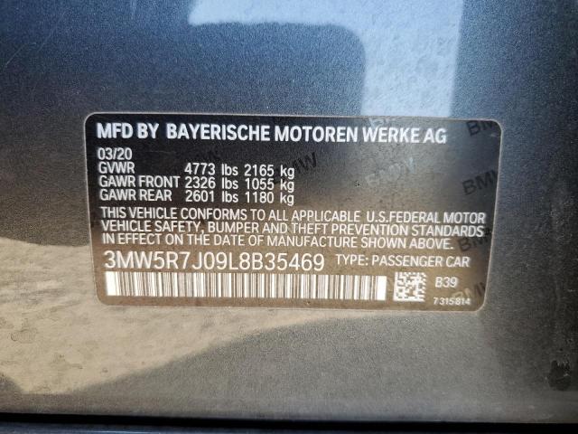 3MW5R7J09L8B35469 - 2020 BMW 330XI GRAY photo 12