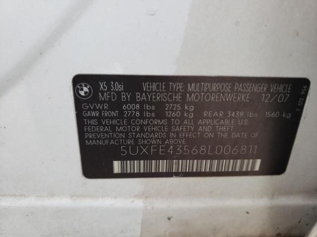 5UXFE43568L006811 - 2008 BMW X5 3.0I WHITE photo 14