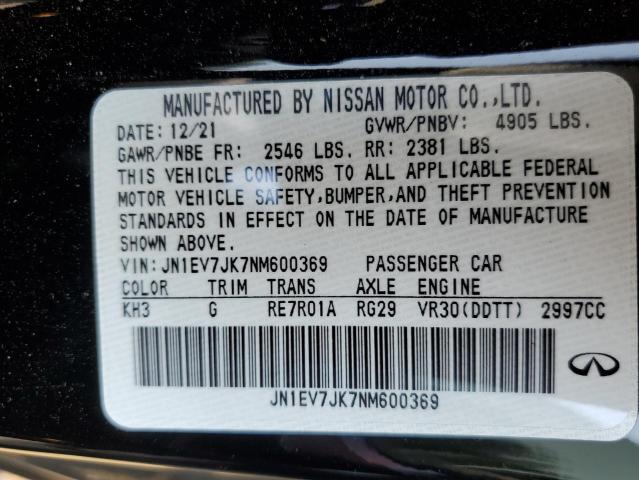 JN1EV7JK7NM600369 - 2022 INFINITI Q60 PURE BLACK photo 13