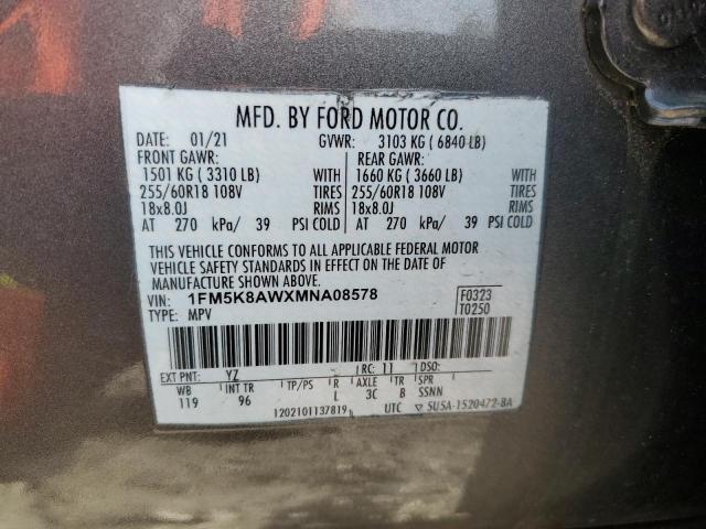 1FM5K8AWXMNA08578 - 2021 FORD EXPLORER POLICE INTERCEPTOR GRAY photo 13