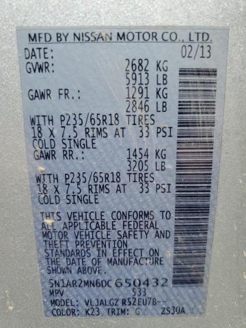 5N1AR2MN6DC650432 - 2013 NISSAN PATHFINDER S 银色 照片 13