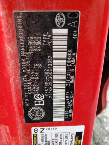 2T1KR32E36C613057 - 2006 TOYOTA COROLLA MA XR RED photo 12