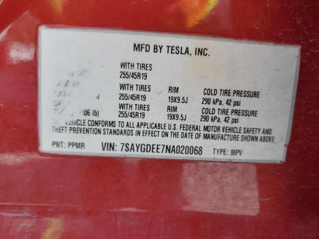 7SAYGDEE7NA020068 - 2022 TESLA MODEL Y Qırmızı foto 12