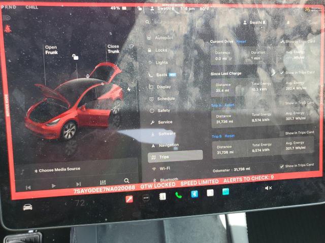 7SAYGDEE7NA020068 - 2022 TESLA MODEL Y Qırmızı foto 9