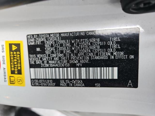 2T2BK1BA4AC036159 - 2010 LEXUS RX 350 WHITE photo 10