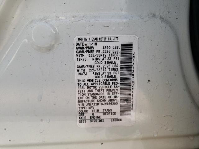 JN8AT2MT8JW466290 - 2018 NISSAN ROGUE S WHITE photo 13