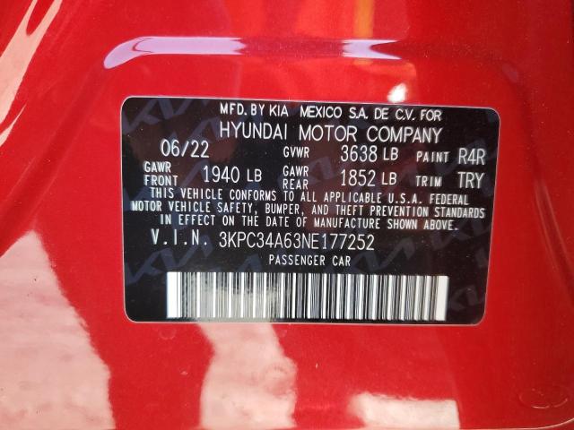 3KPC34A63NE177252 - 2022 HYUNDAI ACCENT LIMITED RED photo 12