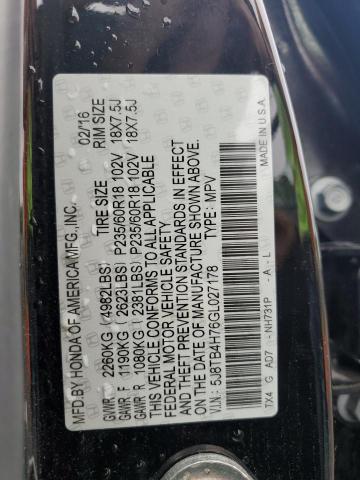 5J8TB4H76GL027178 - 2016 ACURA RDX ADVANCE BLACK photo 12